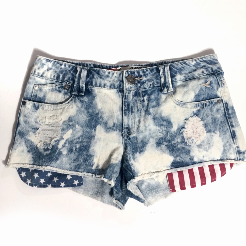 Grane Destroyed Denim Jean Shorts Flag Pockets 5